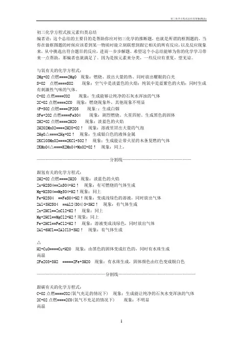 初三化学方程式总结及现象(精品)