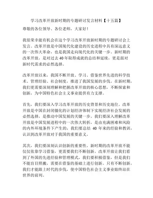 学习改革开放新时期的专题研讨发言材料【十五篇】