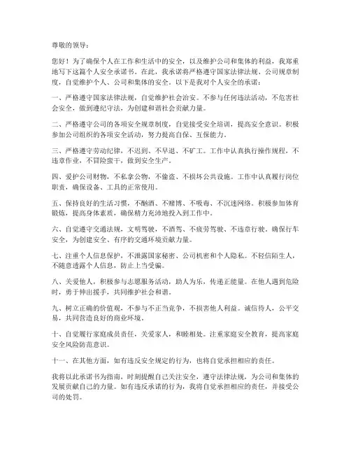 个人安全承诺书句子