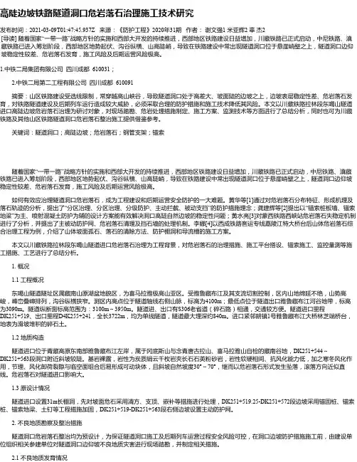高陡边坡铁路隧道洞口危岩落石治理施工技术研究
