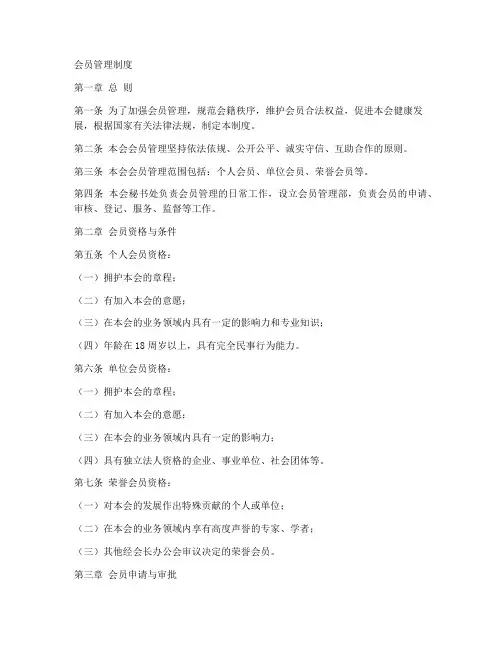 会员管理制度模板