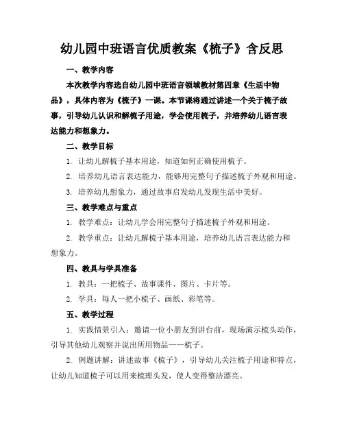 幼儿园中班语言优质教案《梳子》含反思