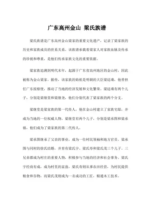 广东高州金山 梁氏族谱