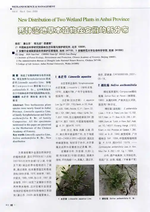 两种湿地草本植物在安徽的新分布