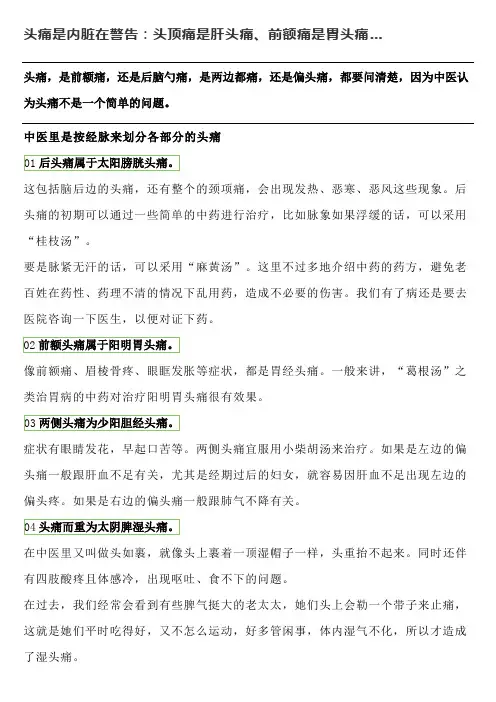 头痛是内脏在警告：头顶痛是肝头痛、前额痛是胃头痛