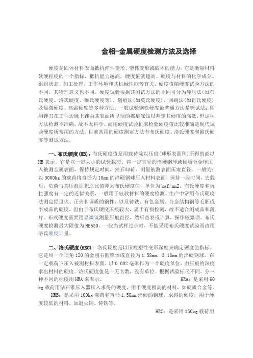 金相-金属硬度检测方法及选择硬度是固体材料表面抵抗弹性变形