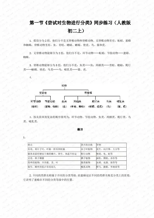 第一节《尝试对生物进行分类》同步练习(人教版初二上)