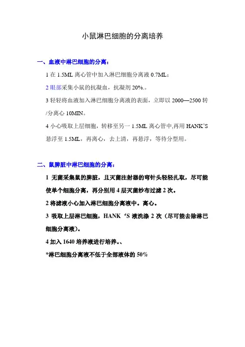 小鼠淋巴细胞的分离培养