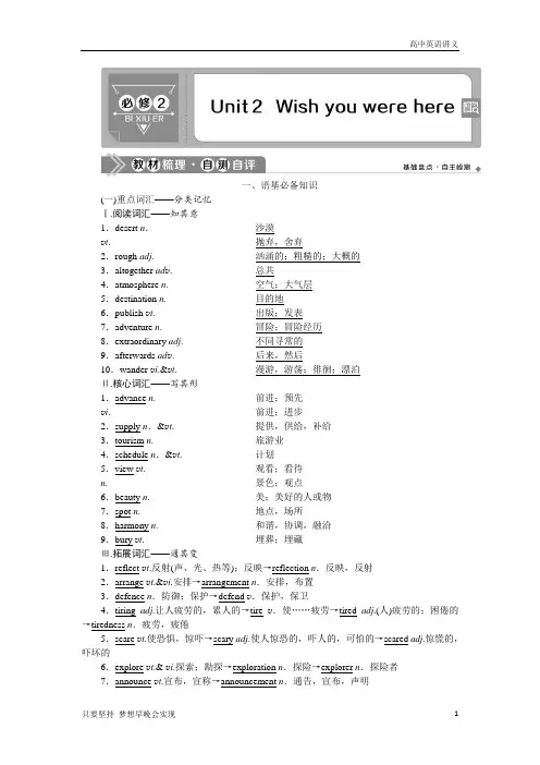 高考英语译林版：必修2+Unit+2 Wish+you+were+here+Word版含答案