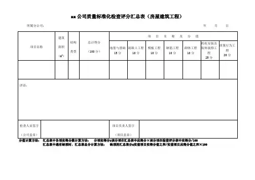 质量标准化检查评分表