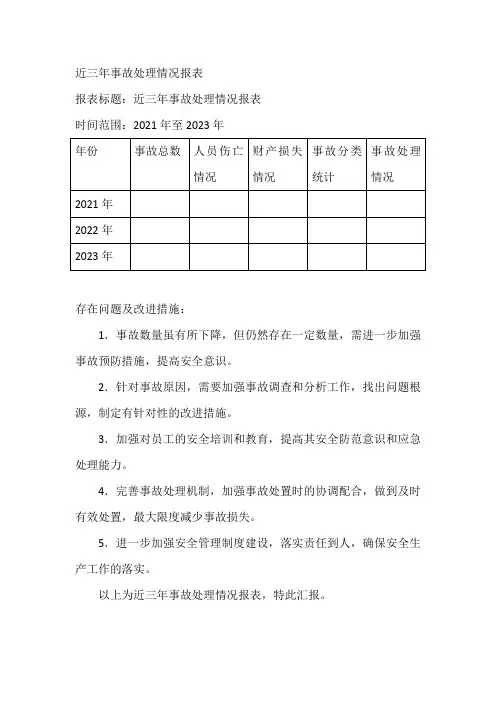 近三年事故处理情况报表