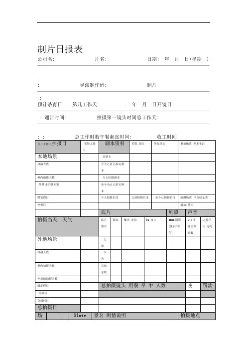 制作组制片日报表影视拍摄专用表格
