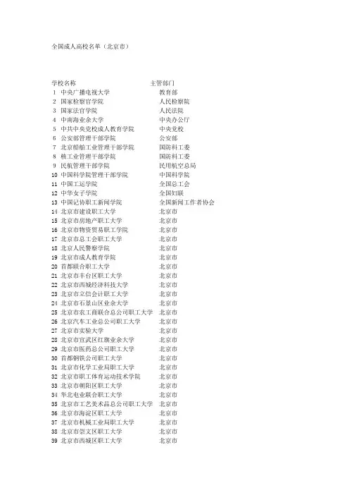 全国成人高校名单(北京市) 