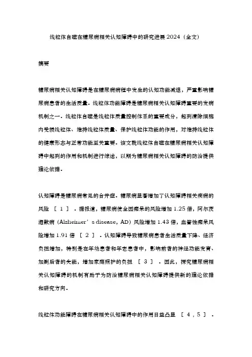 线粒体自噬在糖尿病相关认知障碍中的研究进展2024(全文)