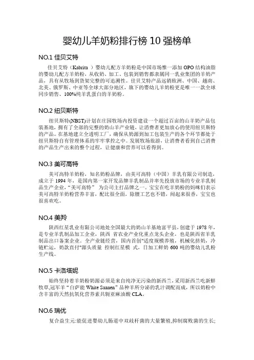 婴幼儿羊奶粉排行榜10强榜单