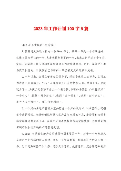 2023年工作计划100字5篇