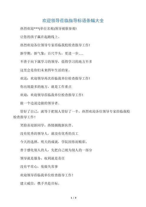 欢迎领导莅临指导标语条幅大全