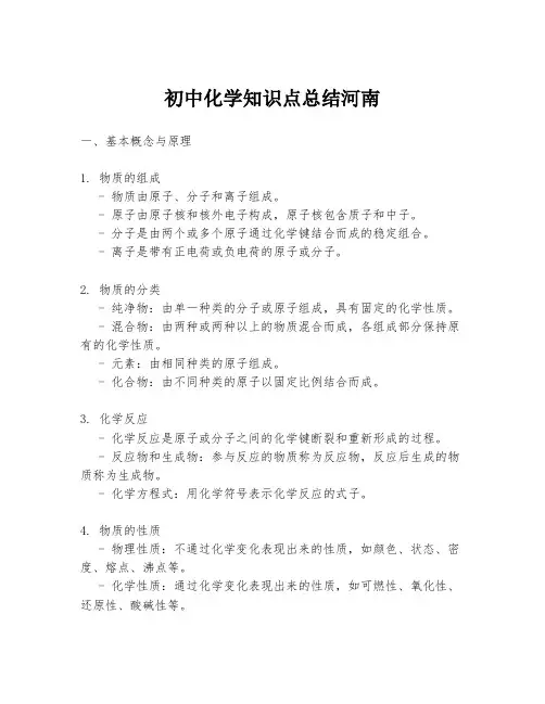 初中化学知识点总结河南