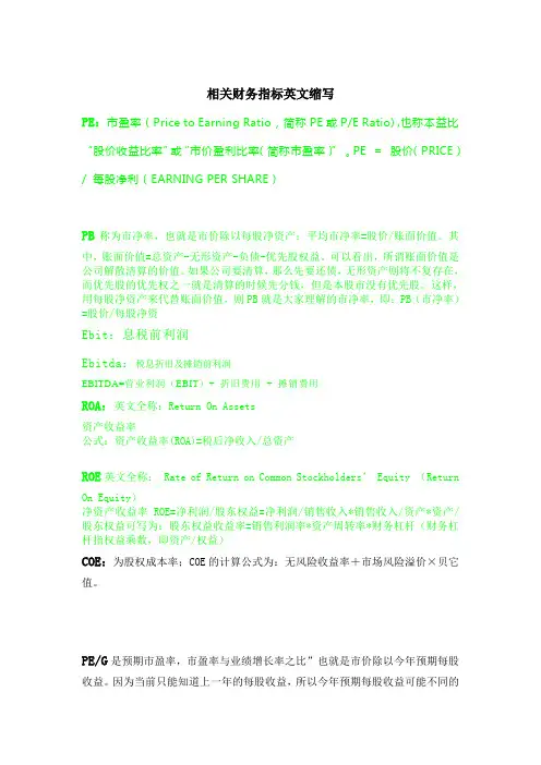 相关财务英文全称及缩写