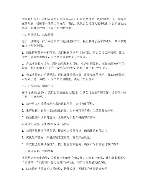 质量会议领导总结发言稿