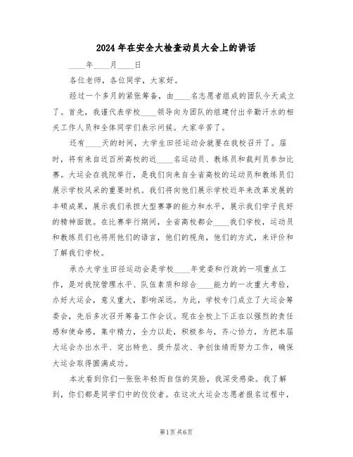 2024年在安全大检查动员大会上的讲话（二篇）