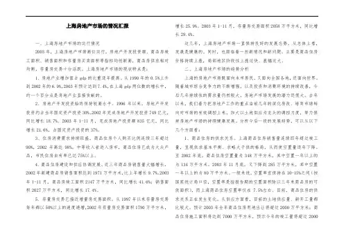 上海房地产市场的情况汇报