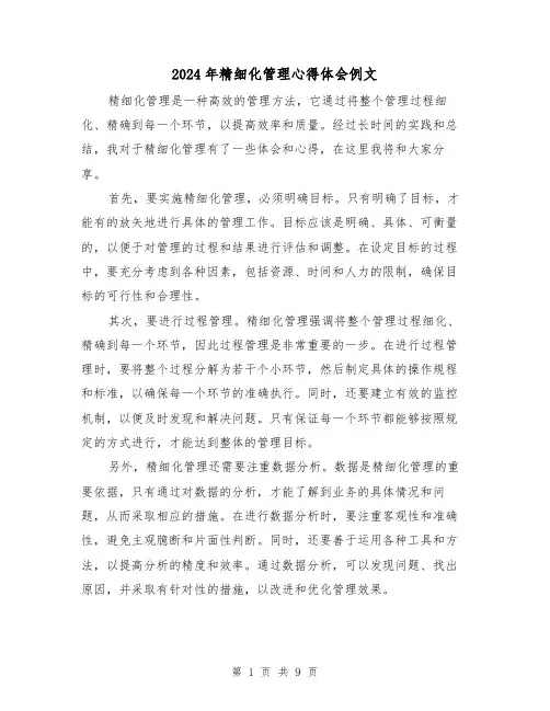 2024年精细化管理心得体会例文(五篇)