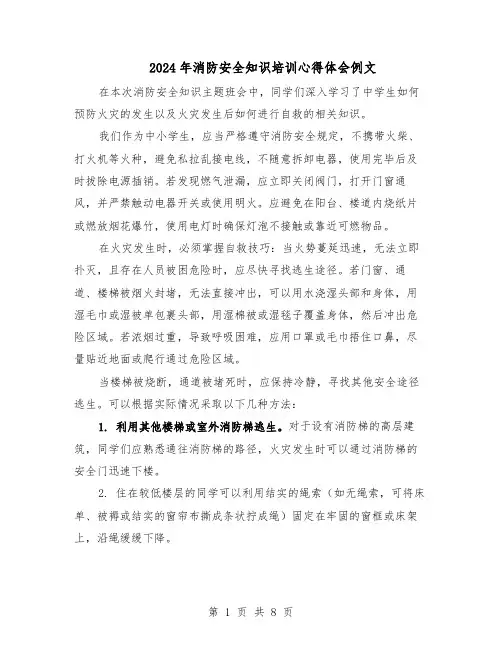 2024年消防安全知识培训心得体会例文（五篇）