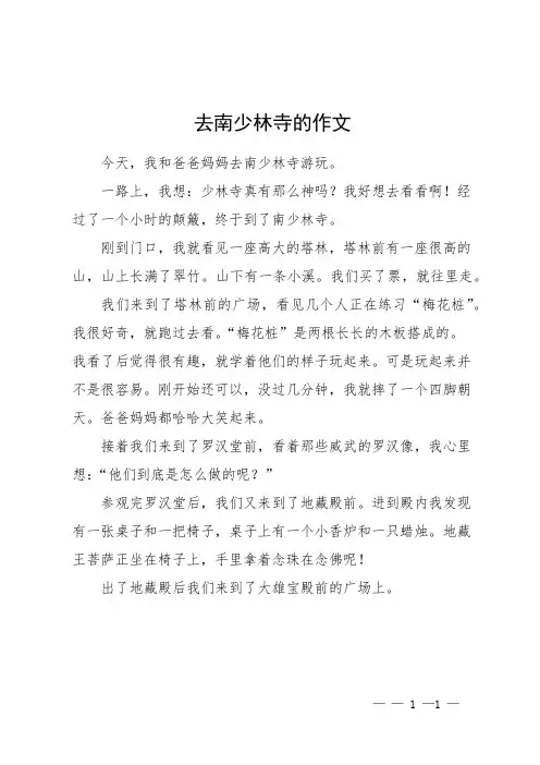 去南少林寺的作文