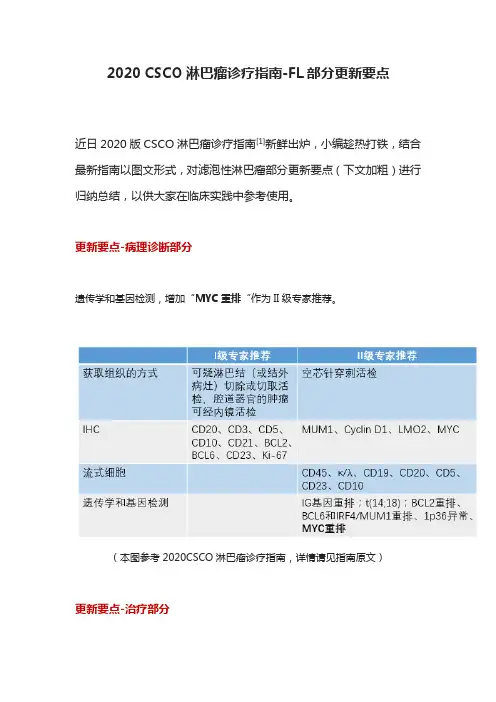 2020 CSCO淋巴瘤诊疗指南-FL部分更新要点