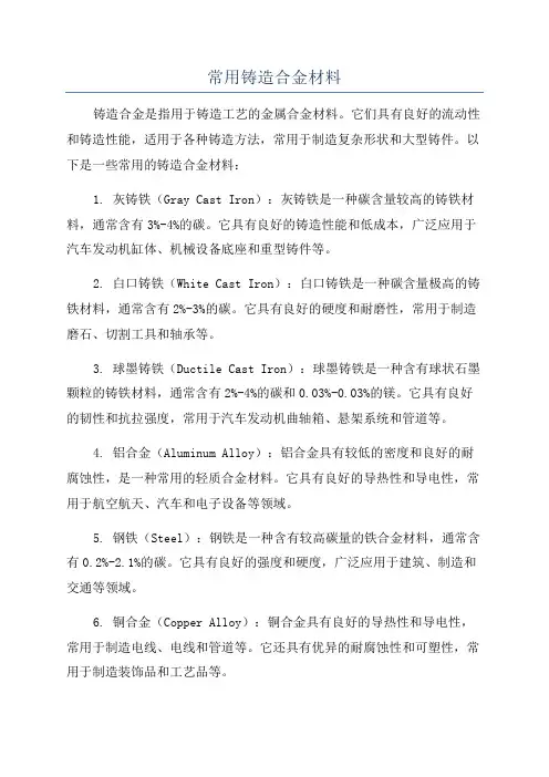 常用铸造合金材料