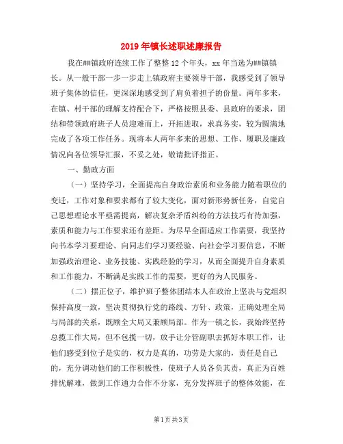 2019年镇长述职述廉报告 (2)