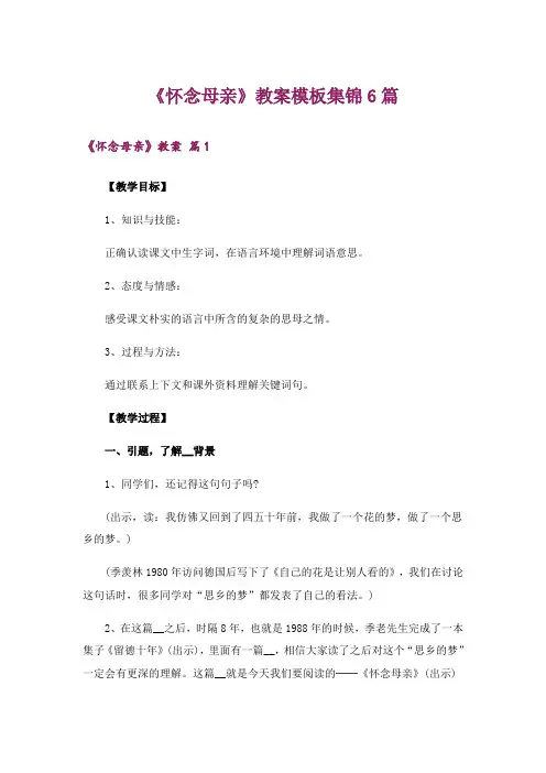 《怀念母亲》教案模板集锦6篇