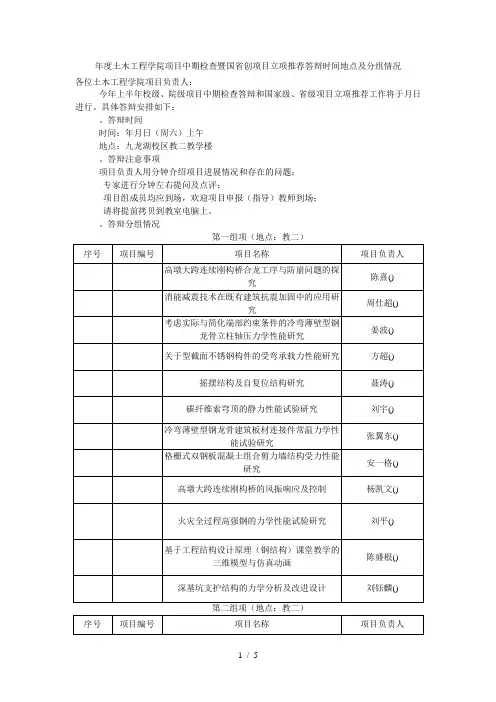 度土木工程学院srtp项目中期检查暨国省创项目立项
