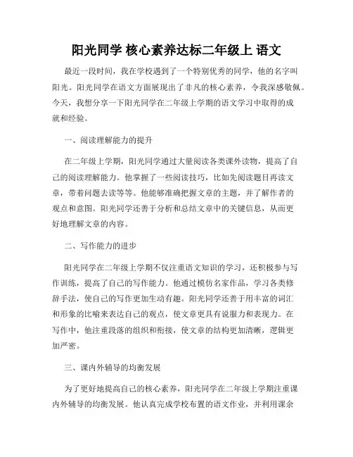 阳光同学 核心素养达标二年级上 语文