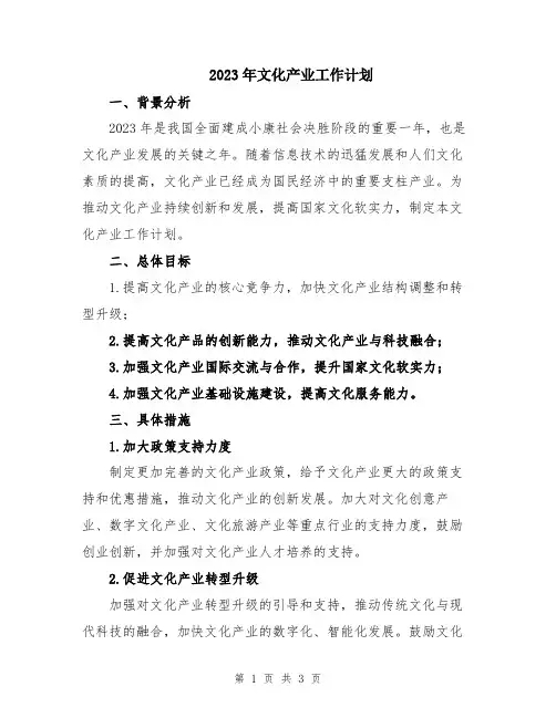 2023年文化产业工作计划