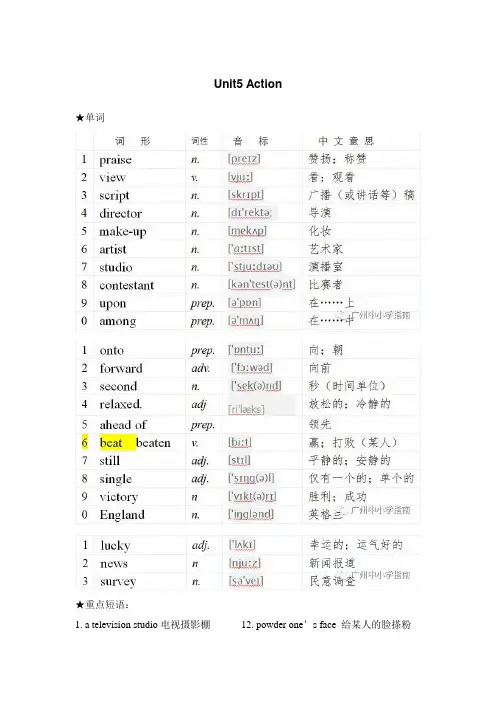 广州地区沪教牛津版九年级上册 9A Unit5 Action单词、短语、语法解析