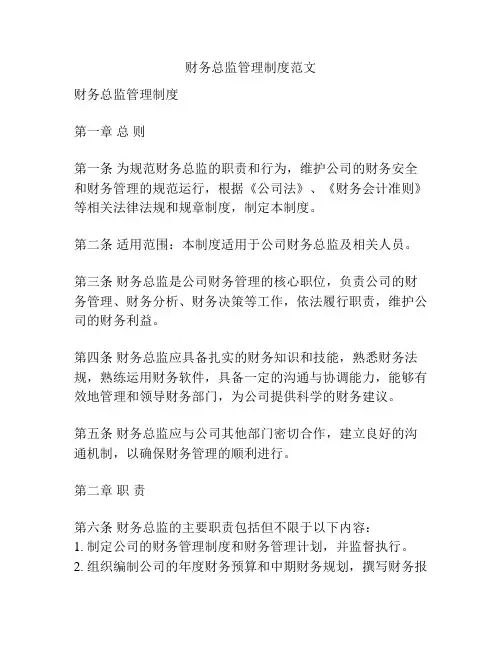 财务总监管理制度范文