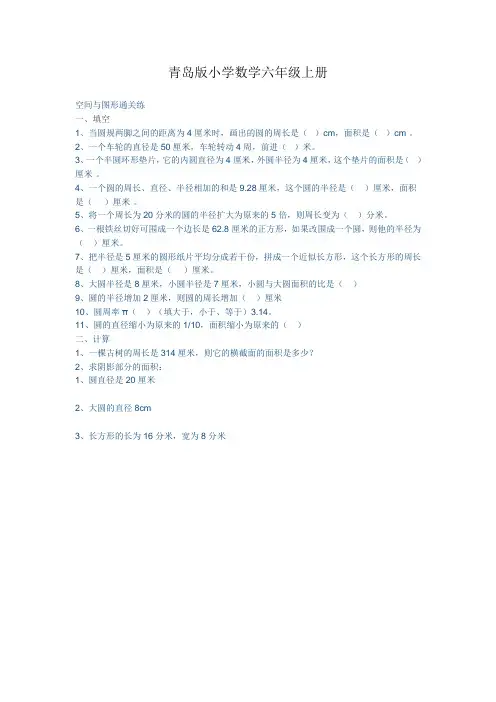 小学数学六年级上册空间与图形通关练