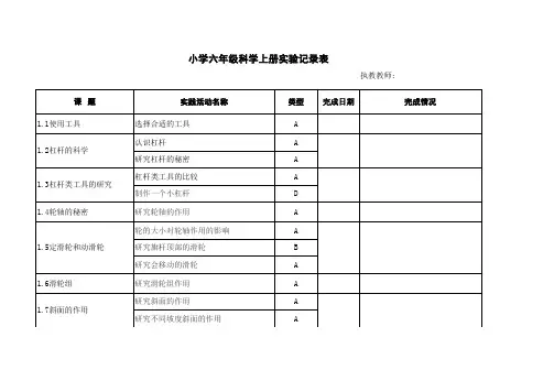 教科版小学科学实验活动记录单上册