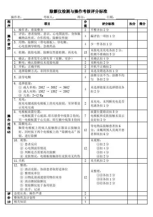 除颤仪操作考核标准