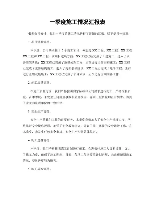 一季度施工情况汇报表