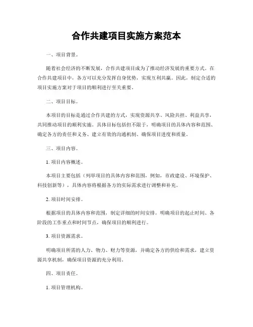 合作共建项目实施方案范本