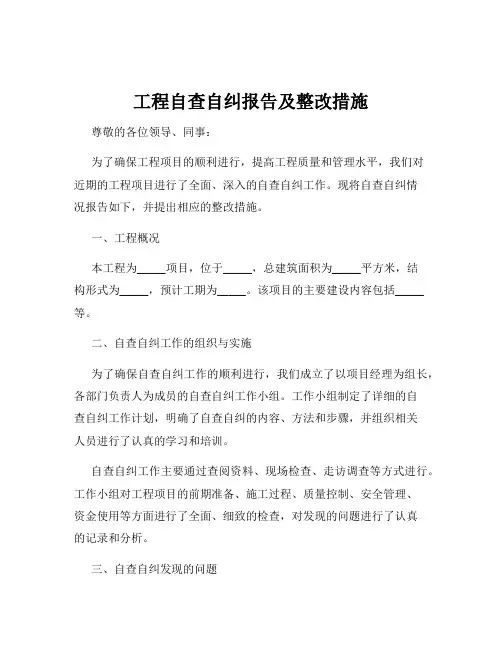 工程自查自纠报告及整改措施