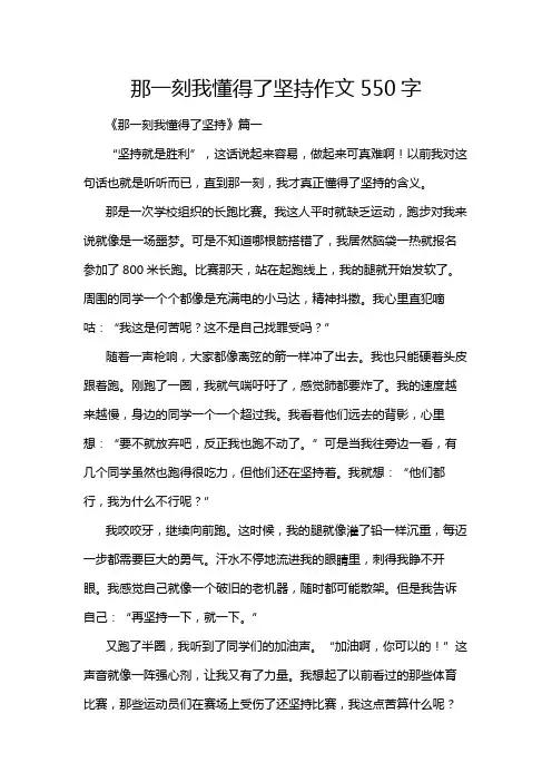 那一刻我懂得了坚持作文550字