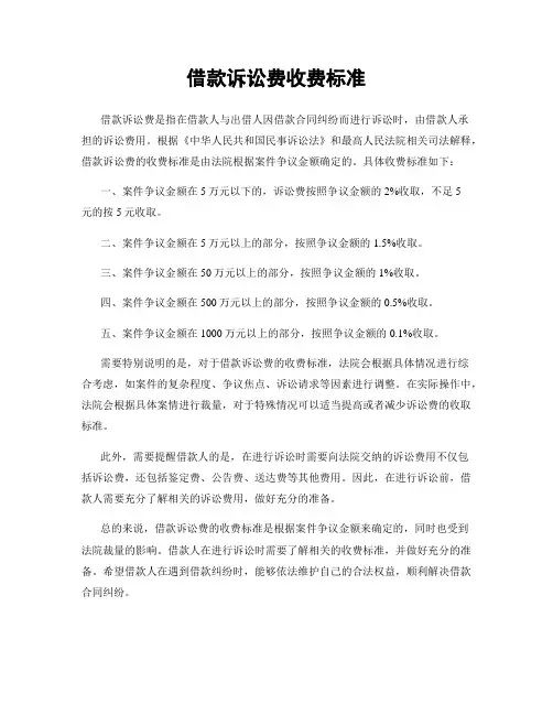 借款诉讼费收费标准