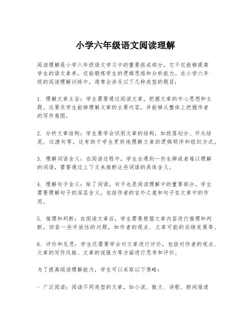 小学六年级语文阅读理解