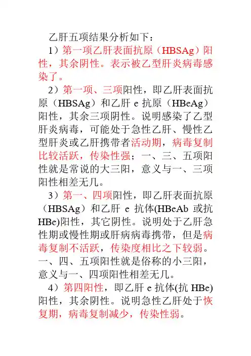 乙肝五项临床经典总结