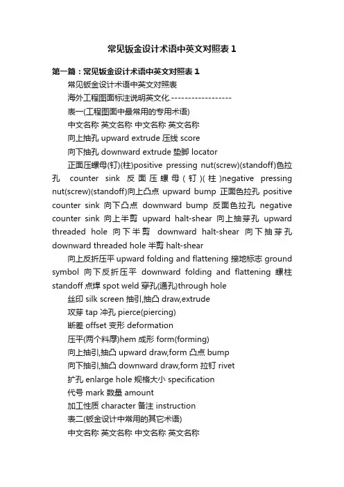 常见钣金设计术语中英文对照表1