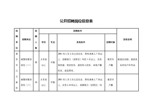 公开招聘岗位信息表【模板】